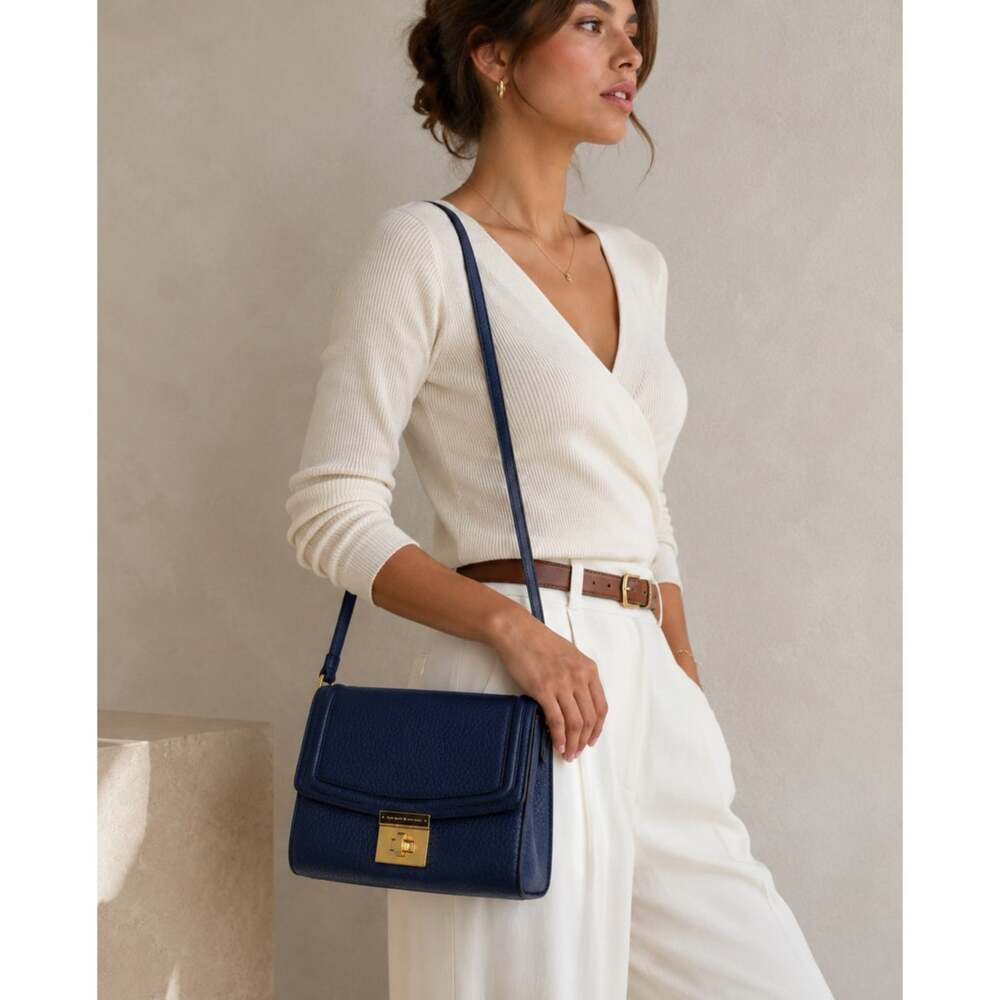 Kate Spade NY Merrick Blue Crossbody Handbag Pebbled Leather Purse Bag Gold